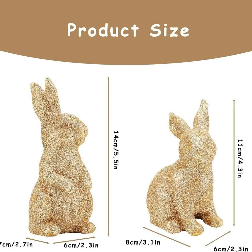 Gold Bunny Decor Resin Sculptures Set of 2 / BRAND NEW